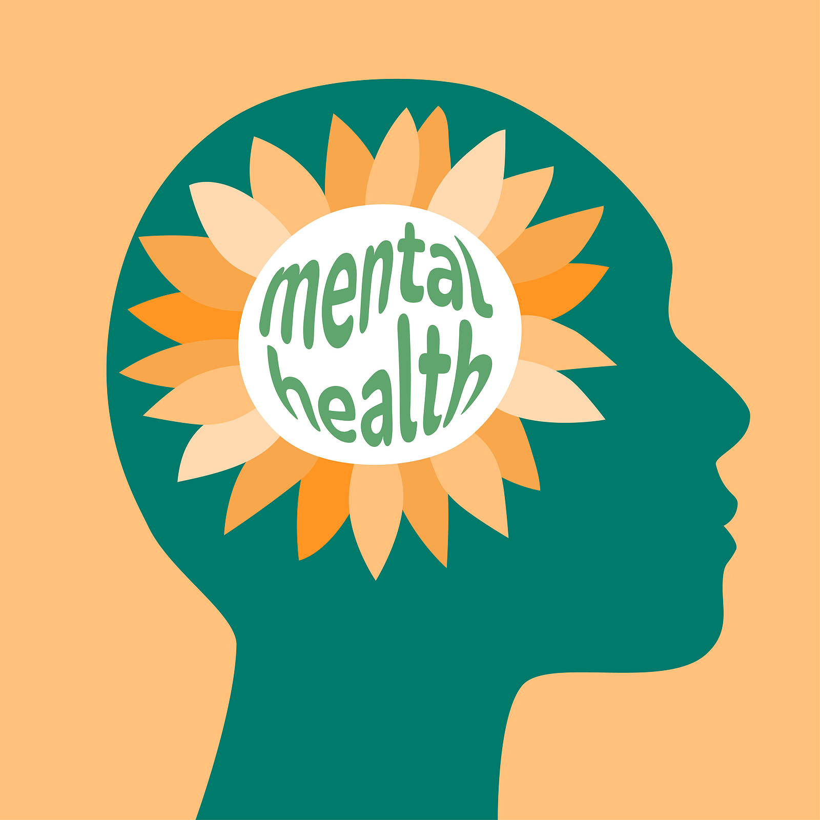 Head Silhouette With Sunflower Inside Mental Health Distort Scri